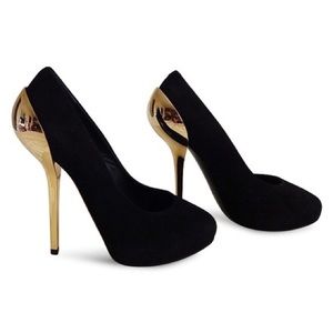 🆕Giuseppe Zanotti Gold Heel Black Suede Nana Pump